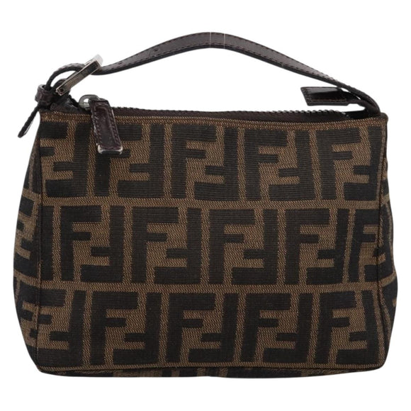 FENDI Zucca Canvas Hand Pouch Black Brown Auth 197807