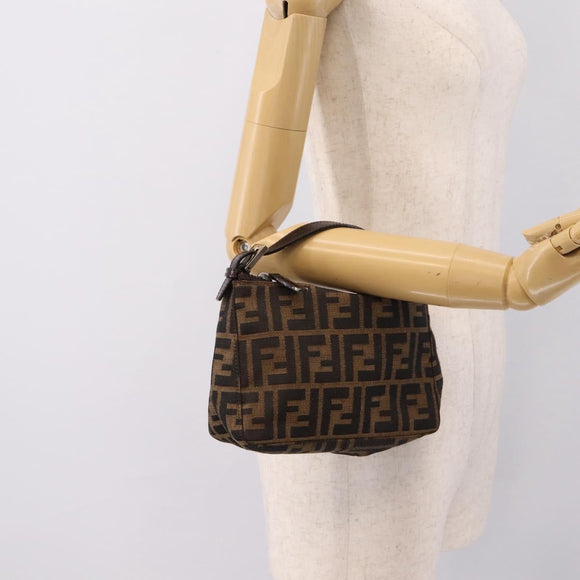 FENDI Zucca Canvas Hand Pouch Black Brown Auth 197807