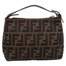 FENDI Zucca Canvas Hand Pouch Black Brown Auth 197807-2