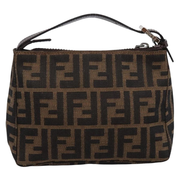 FENDI Zucca Canvas Hand Pouch Black Brown Auth 197807