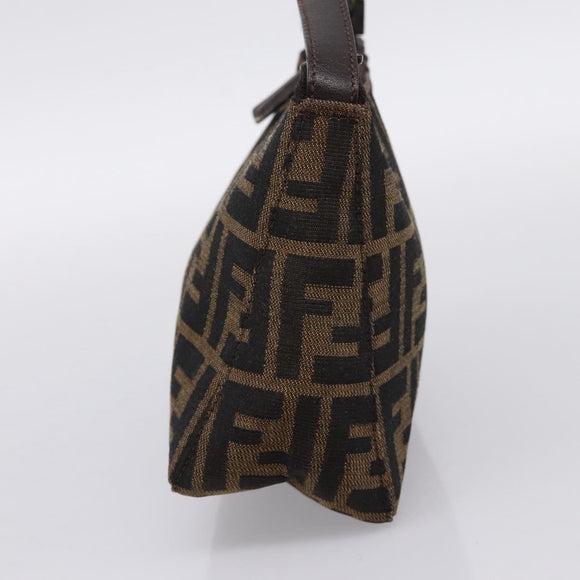 FENDI Zucca Canvas Hand Pouch Black Brown Auth 197807