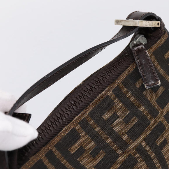 FENDI Zucca Canvas Hand Pouch Black Brown Auth 197807