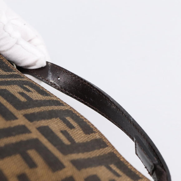 FENDI Zucca Canvas Hand Pouch Black Brown Auth 197807