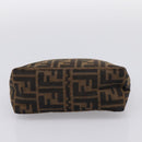 FENDI Zucca Canvas Hand Pouch Black Brown Auth 197807-5