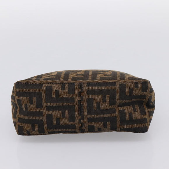 FENDI Zucca Canvas Hand Pouch Black Brown Auth 197807