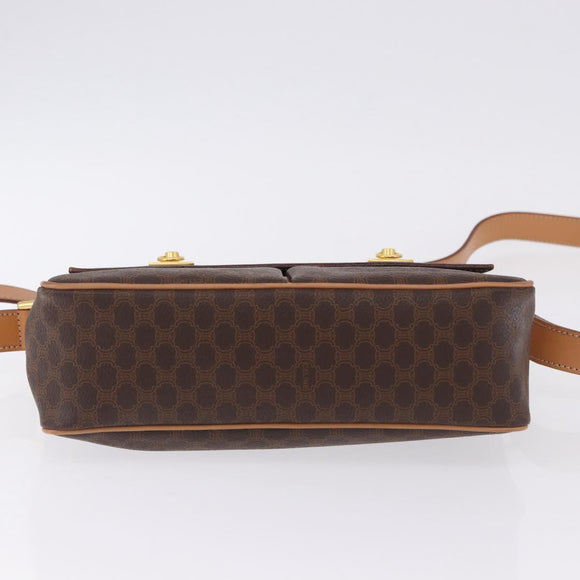 CELINE Macadam Canvas Shoulder Bag PVC Leather Brown Gold Auth 197808V