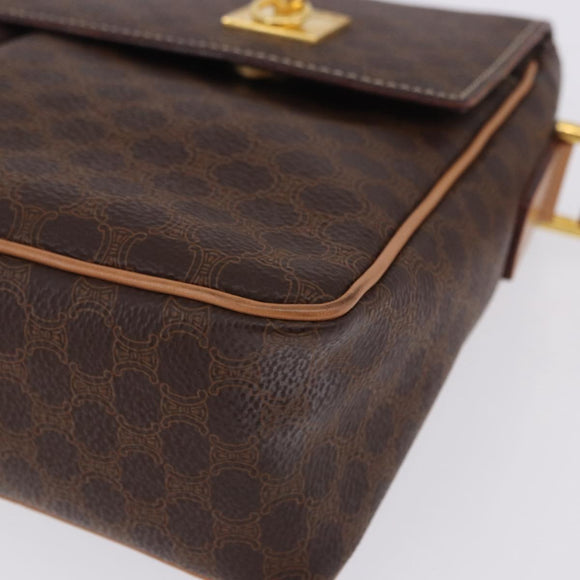 CELINE Macadam Canvas Shoulder Bag PVC Leather Brown Gold Auth 197808V