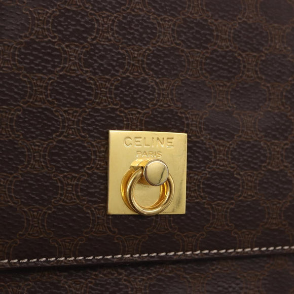 CELINE Macadam Canvas Shoulder Bag PVC Leather Brown Gold Auth 197808V