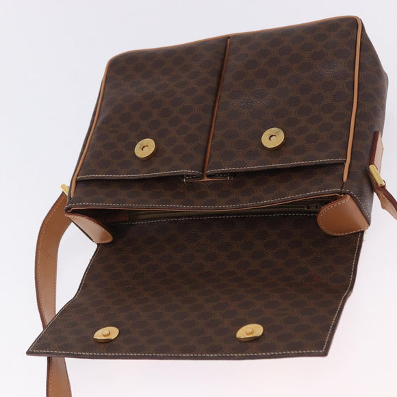 CELINE Macadam Canvas Shoulder Bag PVC Leather Brown Gold Auth 197808V