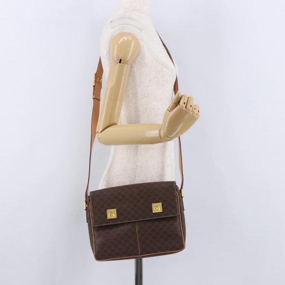 CELINE Macadam Canvas Shoulder Bag PVC Leather Brown Gold Auth 197808V