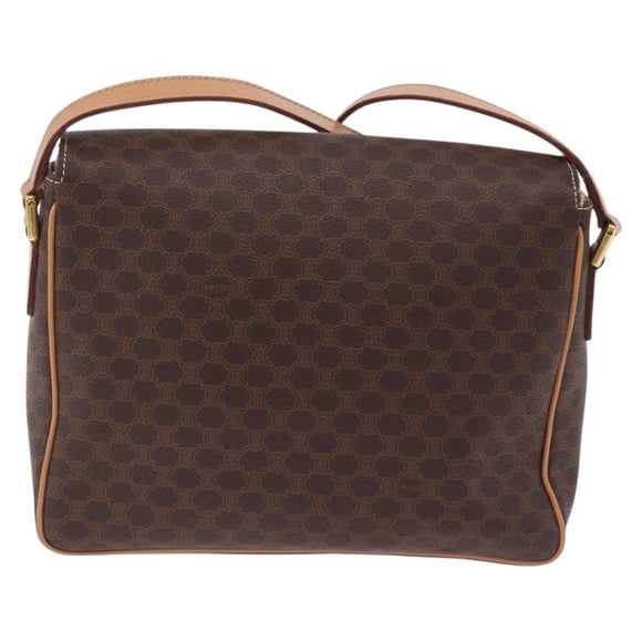 CELINE Macadam Canvas Shoulder Bag PVC Leather Brown Gold Auth 197808V