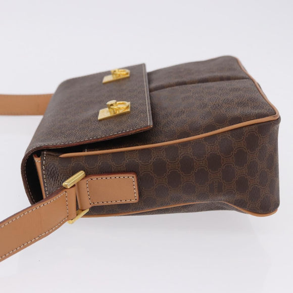 CELINE Macadam Canvas Shoulder Bag PVC Leather Brown Gold Auth 197808V