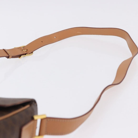 CELINE Macadam Canvas Shoulder Bag PVC Leather Brown Gold Auth 197808V