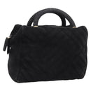 PRADA Hand Bag Suede Black Gold Auth 197809-1