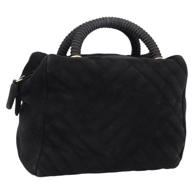PRADA Hand Bag Suede Black Gold Auth 197809
