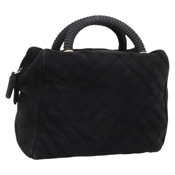 PRADA Hand Bag Suede Black Gold Auth 197809