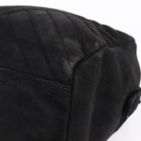 PRADA Hand Bag Suede Black Gold Auth 197809