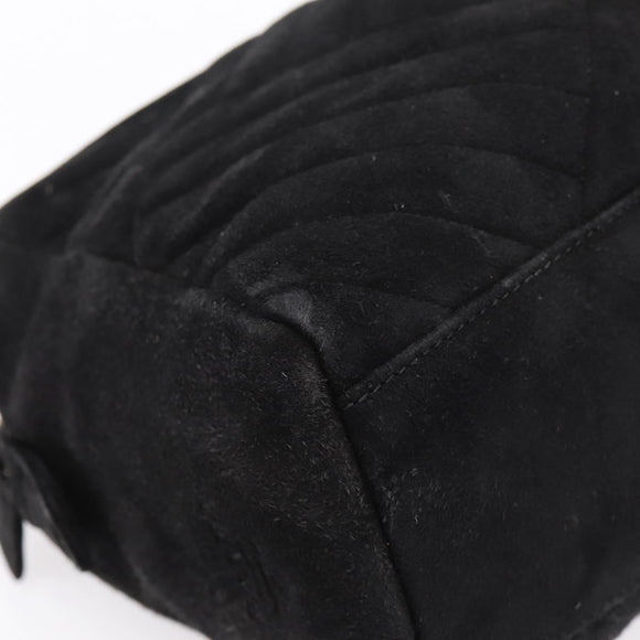 PRADA Hand Bag Suede Black Gold Auth 197809