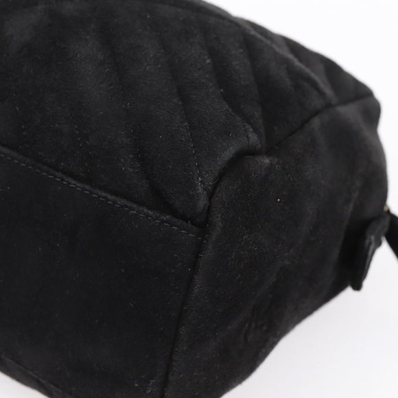 PRADA Hand Bag Suede Black Gold Auth 197809