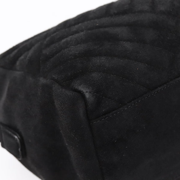 PRADA Hand Bag Suede Black Gold Auth 197809
