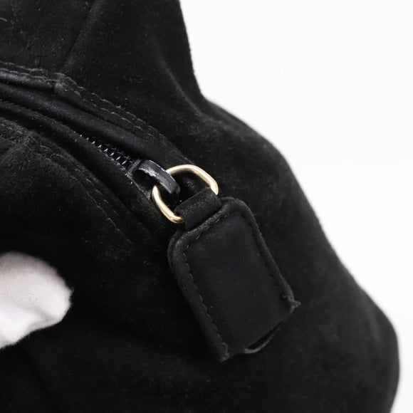 PRADA Hand Bag Suede Black Gold Auth 197809