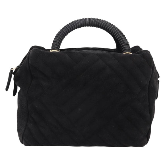 PRADA Hand Bag Suede Black Gold Auth 197809