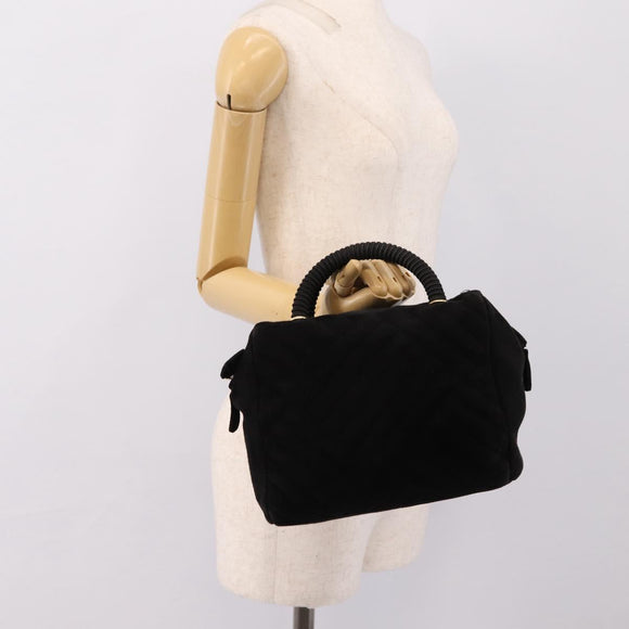 PRADA Hand Bag Suede Black Gold Auth 197809