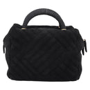 PRADA Hand Bag Suede Black Gold Auth 197809-2