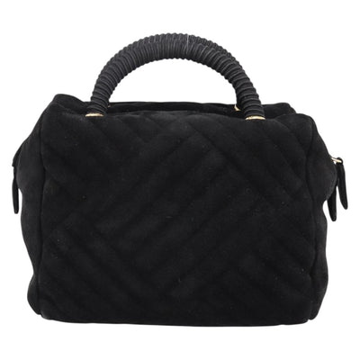 PRADA Hand Bag Suede Black Gold Auth 197809 - 0