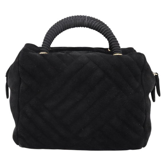 PRADA Hand Bag Suede Black Gold Auth 197809