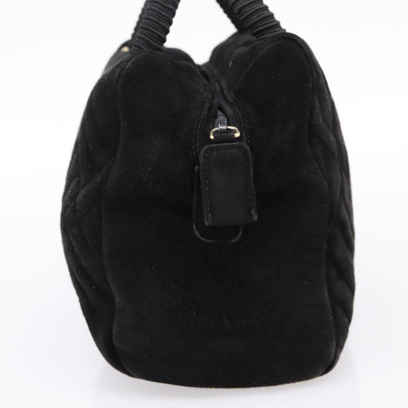 PRADA Hand Bag Suede Black Gold Auth 197809