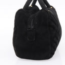 PRADA Hand Bag Suede Black Gold Auth 197809-4