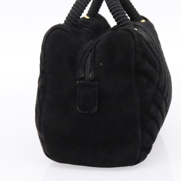 PRADA Hand Bag Suede Black Gold Auth 197809
