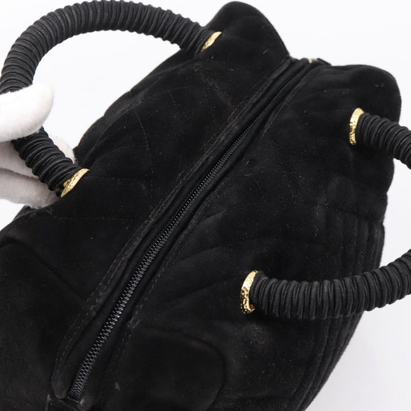 PRADA Hand Bag Suede Black Gold Auth 197809