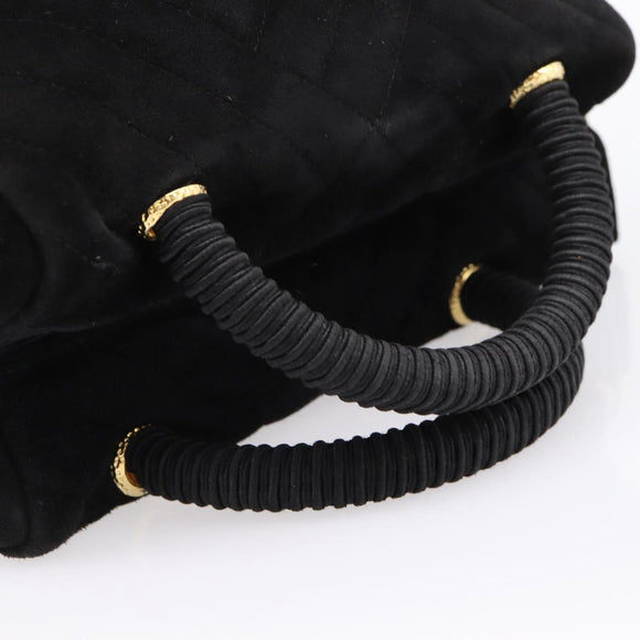 PRADA Hand Bag Suede Black Gold Auth 197809
