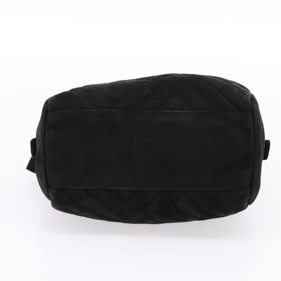 PRADA Hand Bag Suede Black Gold Auth 197809