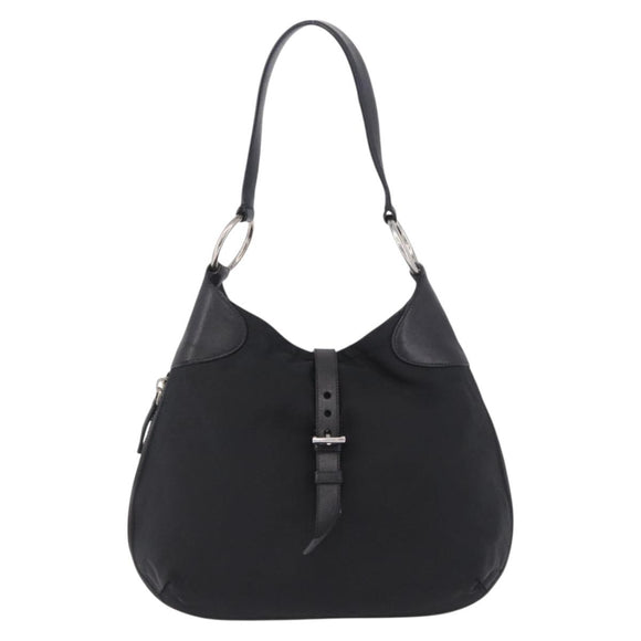 PRADA Shoulder Bag Nylon Black Silver Auth 197814A