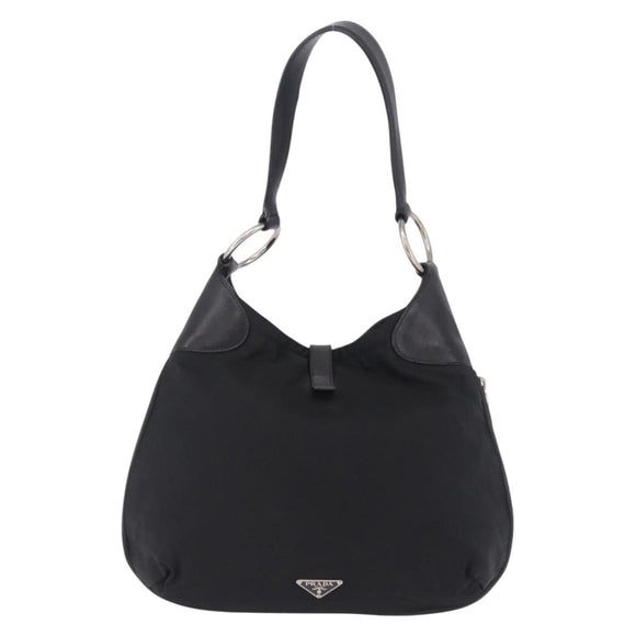 PRADA Shoulder Bag Nylon Black Silver Auth 197814A
