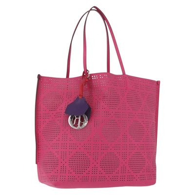 Christian Dior Tote Bag Leather Pink Silver Auth 197818