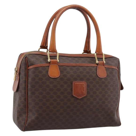 CELINE Macadam Canvas Mini Boston Bag PVC Leather Brown Gold Auth 197819A