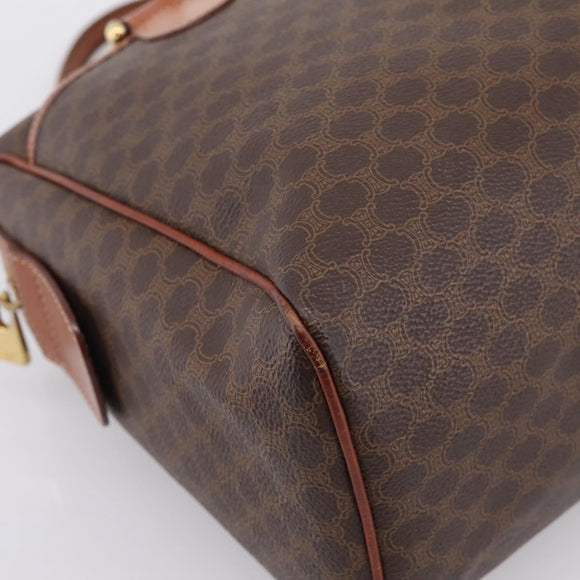 CELINE Macadam Canvas Mini Boston Bag PVC Leather Brown Gold Auth 197819A