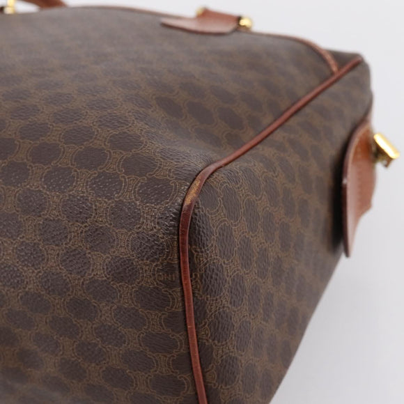CELINE Macadam Canvas Mini Boston Bag PVC Leather Brown Gold Auth 197819A