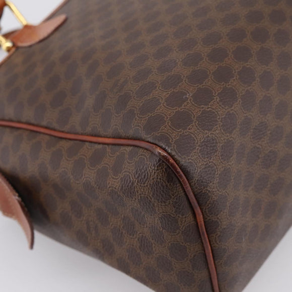 CELINE Macadam Canvas Mini Boston Bag PVC Leather Brown Gold Auth 197819A