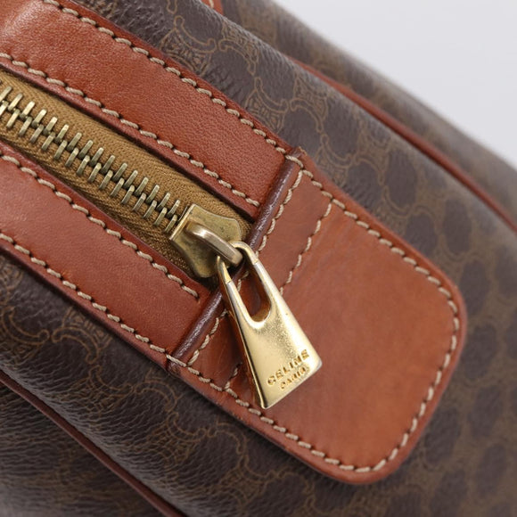 CELINE Macadam Canvas Mini Boston Bag PVC Leather Brown Gold Auth 197819A