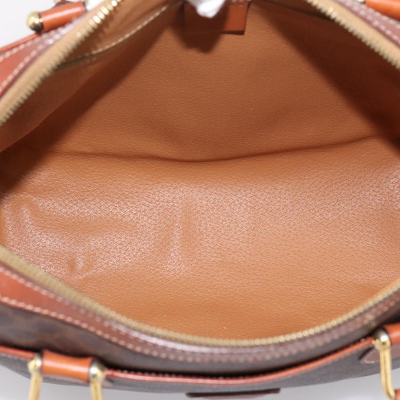 CELINE Macadam Canvas Mini Boston Bag PVC Leather Brown Gold Auth 197819A