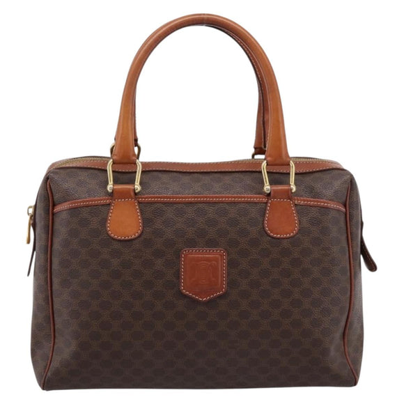 CELINE Macadam Canvas Mini Boston Bag PVC Leather Brown Gold Auth 197819A
