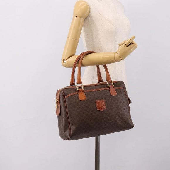 CELINE Macadam Canvas Mini Boston Bag PVC Leather Brown Gold Auth 197819A