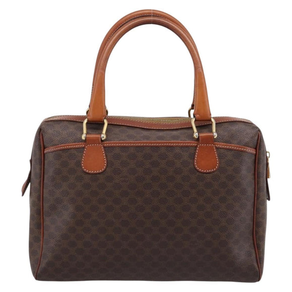 CELINE Macadam Canvas Mini Boston Bag PVC Leather Brown Gold Auth 197819A