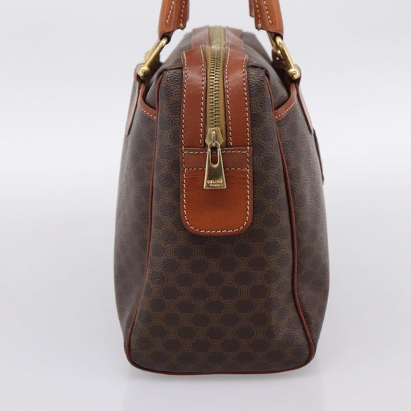 CELINE Macadam Canvas Mini Boston Bag PVC Leather Brown Gold Auth 197819A