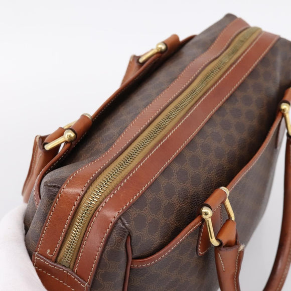 CELINE Macadam Canvas Mini Boston Bag PVC Leather Brown Gold Auth 197819A